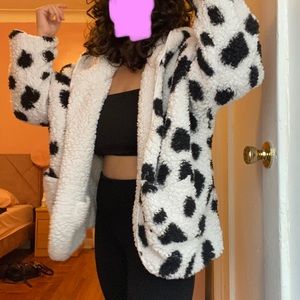 Cow Print Fuzzy Coat